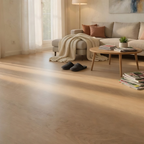 Light Brown SPC Vinyl Flooring Sample in a bedroom setting