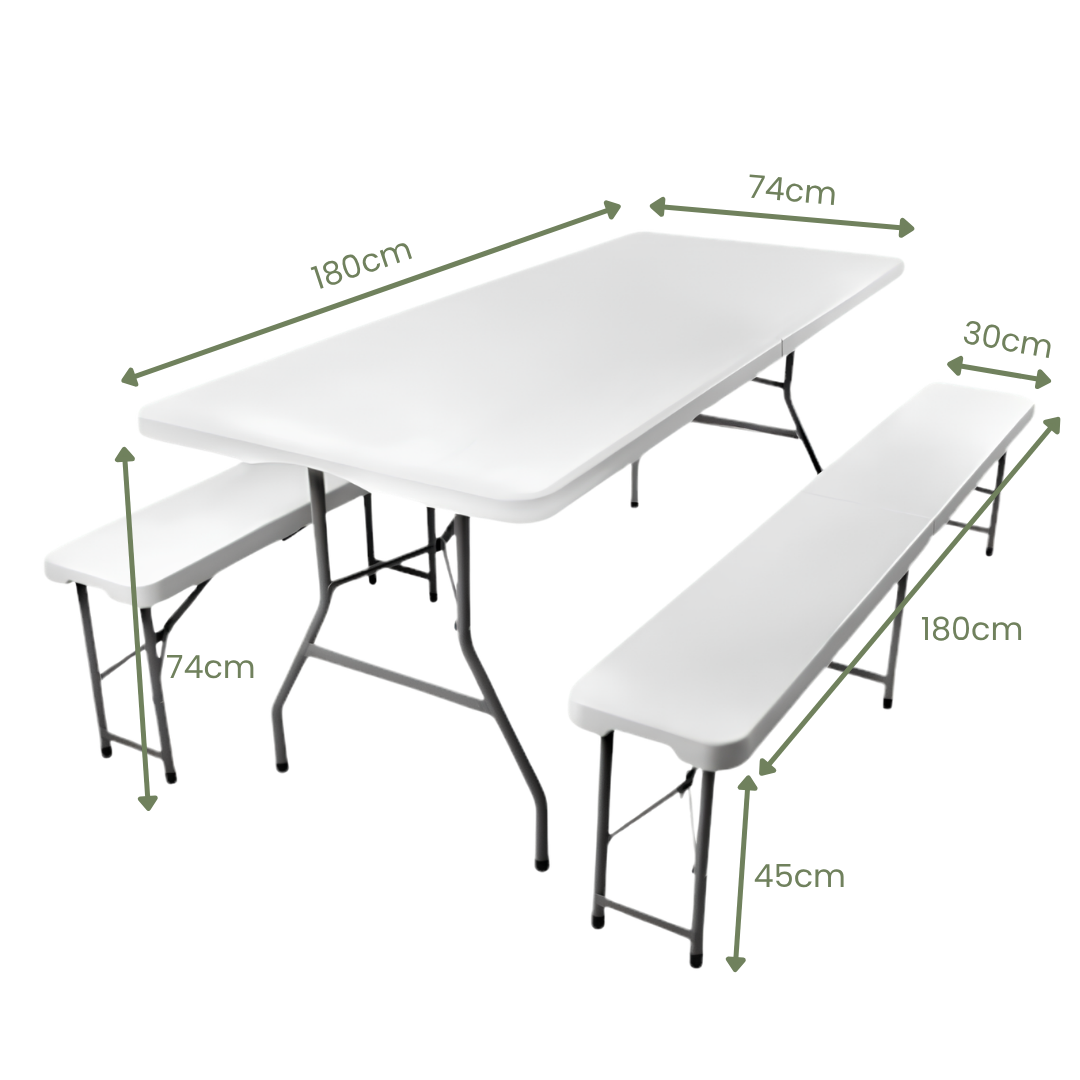 Foldable Garden Outdoor Table and Benches Product with Measurements