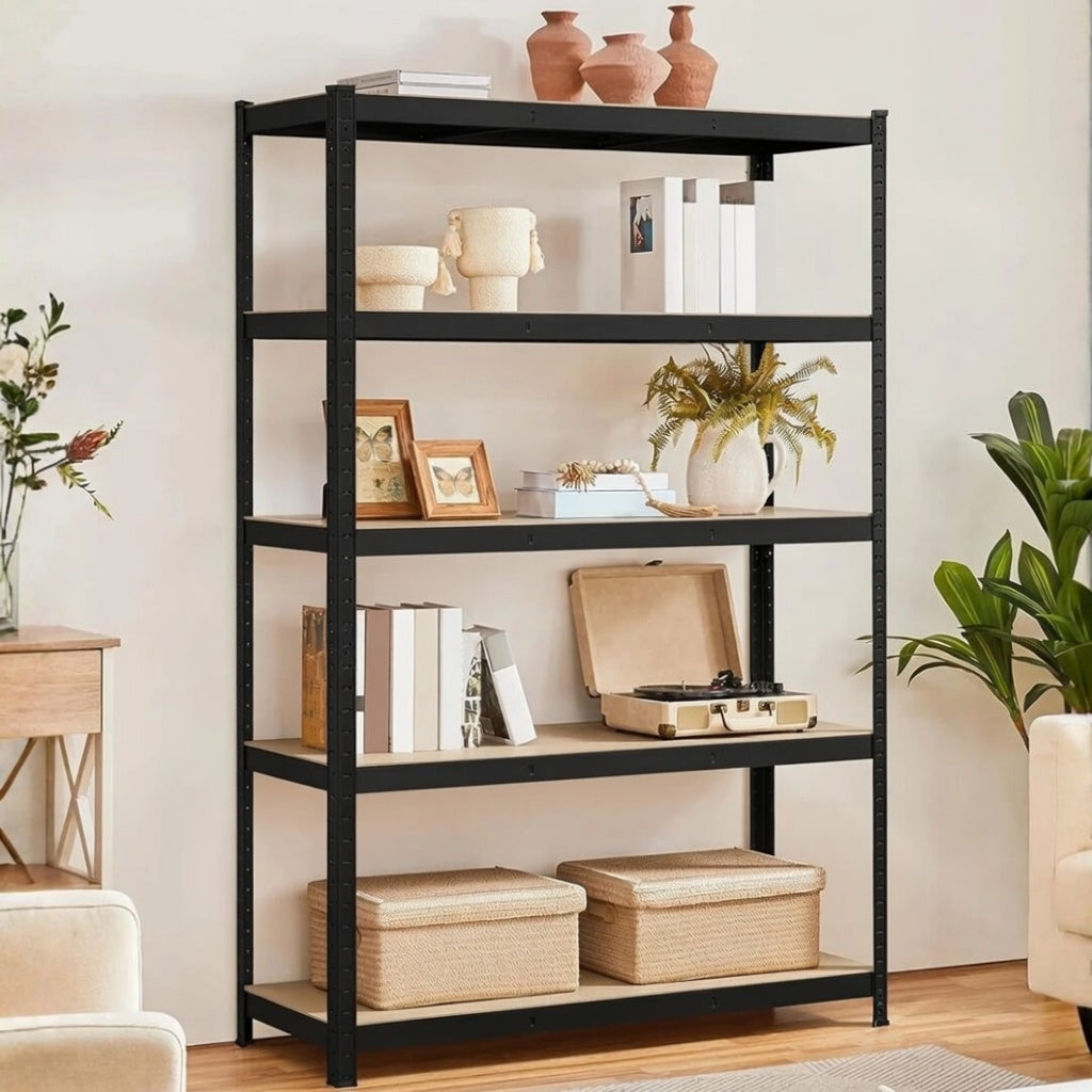 Heavy Duty Black Galvanized Shelving with MDF Board in Home Setting