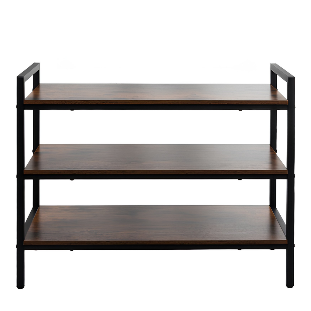 3 Tier Metal Shoe Rack with Wooden Shelves