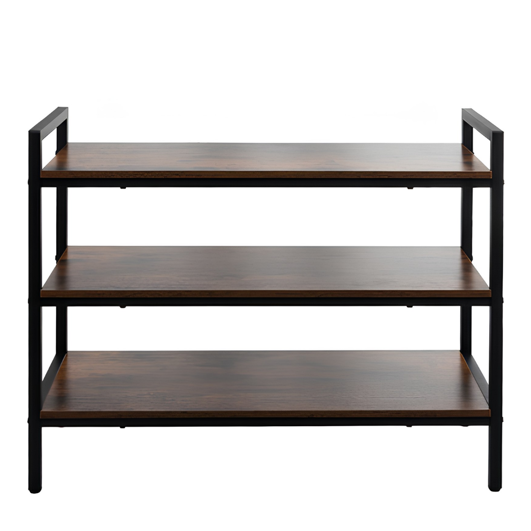 3 Tier Metal Shoe Rack with Wooden Shelves