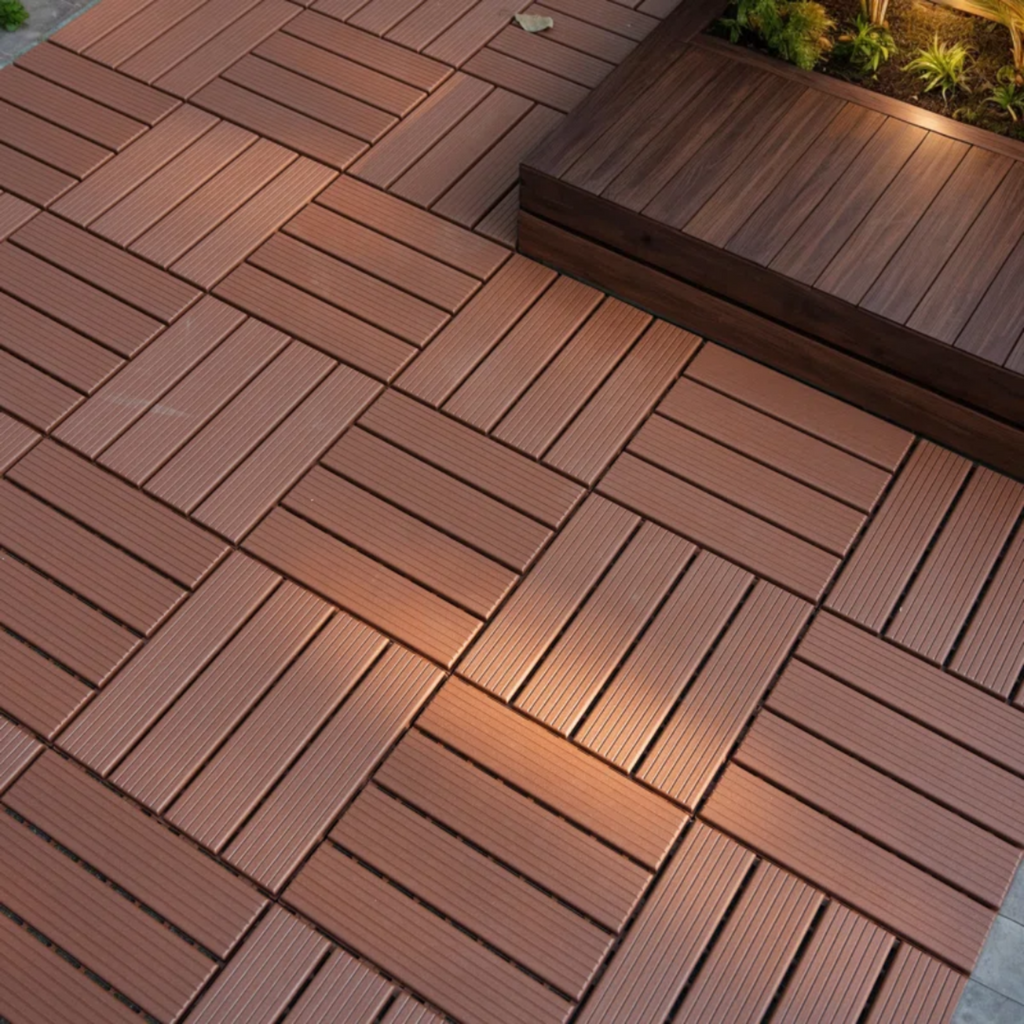 Brown outdoor decking on patio
